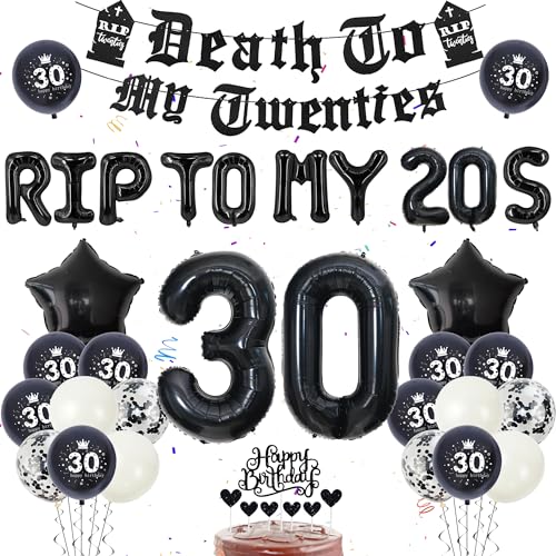 Rip Twenties 30.Geburtstag Party Deko - 56 Stück 30 Geburtstag Deko Death To My Twenties Banner Zahlen 30 Ballon Rip To My 20s Folienballon Latexballon Kuchendeko für Männer Frauen 30.Geburtstag von batnite