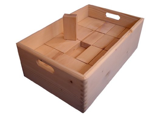 Baukid Holzbauklötze „Kiste 60“, stabile Holzkiste gefüllt mit 60 großen Bauklötzen für viele Neue Spielideen! Bauklötze aus unbehandeltem Holz, geeignet für Kindergarten- und Schulkinder von baukid.de