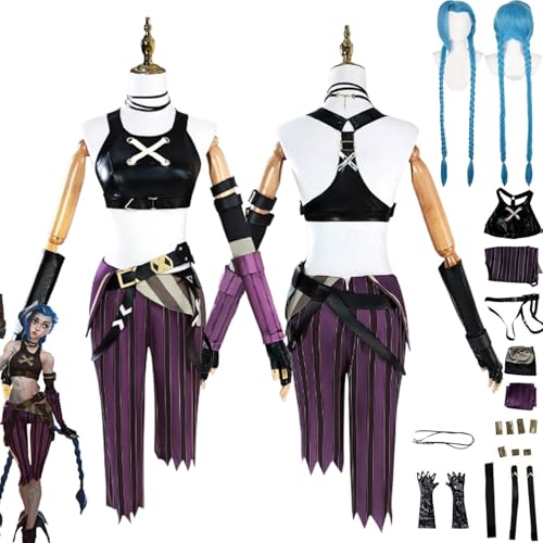 bbganlian Anime Arcane Season 2 Jinx Cosplay Kostüm Outfit Rollenspiel Caitlyn Uniform Komplettes Set Halloween Party Karneval Dress Up Anzug mit Perücke Kopfschmuck für Damen (M) von bbganlian