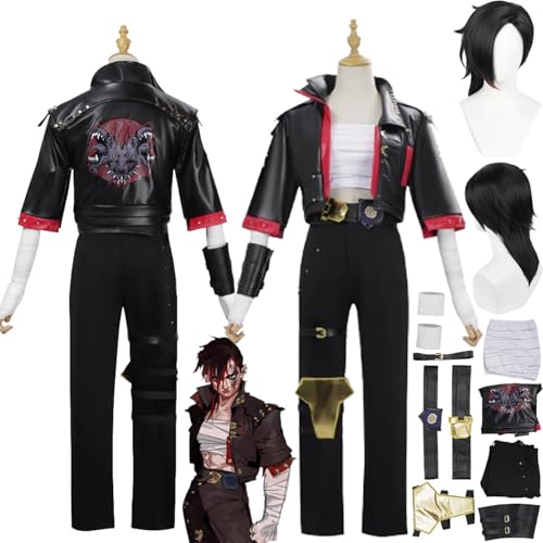 bbganlian Anime Arcane Season 2 Vi Neue Haut Cosplay Kostüm Outfit Jinx Caitlyn Rollenspiel Uniform Komplettes Set Halloween Party Karneval Dress Up Anzug mit Perücke für Frauen (L) von bbganlian