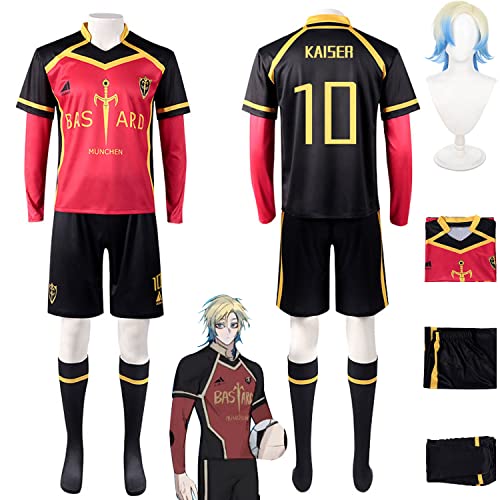 bbganlian Anime Blue Lock Michael Kaiser Cosplay Kostüm Outfit Bachira Meguru Rollenspiel Uniform Komplettes Set Halloween Party Karneval Dress Up Anzug mit Perücke für Herren (XL) von bbganlian