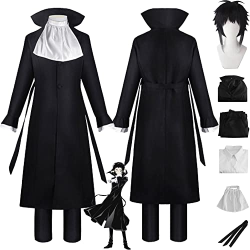 bbganlian Anime Bungou Stray Dogs Ryunosuke Akutagawa Cosplay Kostüm Outfit Rollenspiel Uniform Komplettes Set Halloween Karneval Party Dress Up Anzug mit Perücke für Männer (S) von bbganlian