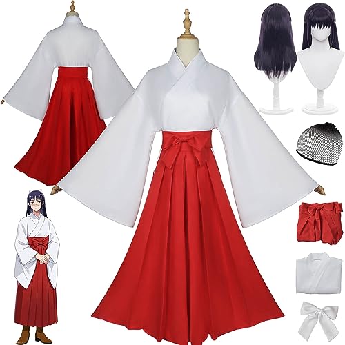 bbganlian Anime Charakter Iroi Utahime Cosplay Kostüm Outfit Jujutsu Kaisen Uniform Komplettes Set Halloween Party Karneval Dress Up Anzug mit Kopfschmuck Perücke für Frauen (L) von bbganlian