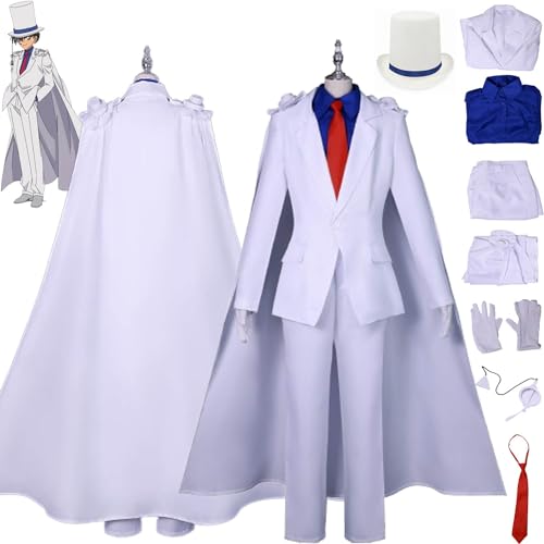bbganlian Anime Charakter Kaito Kiddo Cosplay Kostüm Outfit Conan Edogawa Uniform Umhang Komplettes Set Halloween Karneval Party Dress Up Anzug mit Hut Brille für Männer Jungen (XXL) von bbganlian