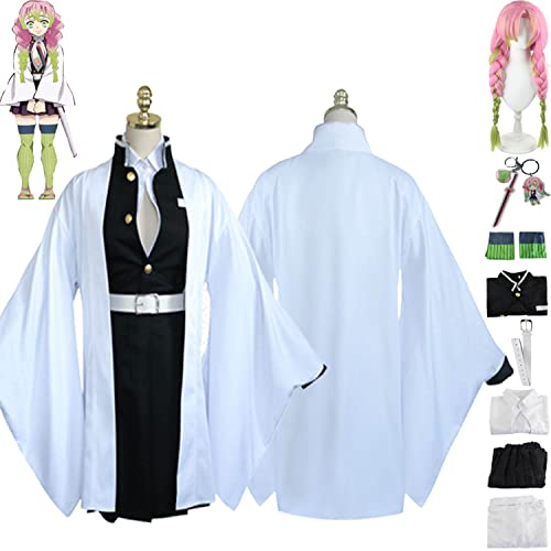 bbganlian Anime Charakter Kanroji Mitsuri Cosplay Kostüm Outfit Demon Slayer Uniform Komplettes Set Halloween Party Karneval Dress Up Anzug mit Perücke Kopfschmuck für Frauen (L) von bbganlian