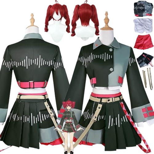 bbganlian Anime Charakter Kasane Teto Neue Haut Cosplay Kostüm Outfit Hatsune Miku Rollenspiel Grün Uniform Komplettes Set Halloween Karneval Dress Up Anzug mit Perücke für Frauen (XS) von bbganlian
