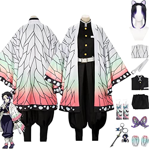 bbganlian Anime Charakter Kochou Shinobu Cosplay Kostüm Outfit Demon Slayer Uniform Komplettes Set Halloween Party Karneval Dress Up Anzug mit Perücke Kopfschmuck für Frauen (M) von bbganlian