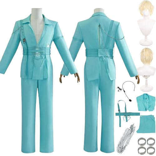 bbganlian Anime Charakter Luka Cosplay Kostüm Outfit Alien Stage Mizi Rollenspiel Grün Uniform Komplettes Set Halloween Party Karneval Dress Up Anzug mit Perücke Ring für Männer (XS) von bbganlian