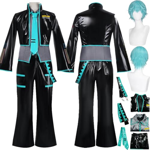 bbganlian Anime Charakter Miku Cosplay Kostüm Outfit Hatsune Miku Rollenspiel Uniform Komplettes Set Halloween Party Karneval Dress Up Anzug mit Perücke für Männer (XXL) von bbganlian