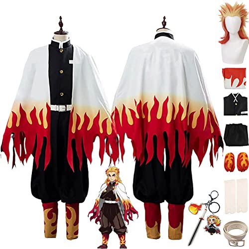 bbganlian Anime Charakter Rengoku Kyoujurou Cosplay Kostüm Outfit Dämonentöter Kanroji Mitsuri Uniform Komplettes Set Halloween Party Karneval Dress Up Anzug mit Perücke für Männer (S) von bbganlian