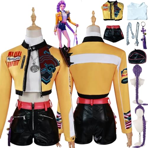 bbganlian Anime Charakter Rumi Cosplay Kostüm Outfit Zoe Mira Jinu Rollenspiel Uniform Komplettes Set Halloween Party Karneval Dress Up Anzug mit Perücke Halskette für Mädchen (130) von bbganlian