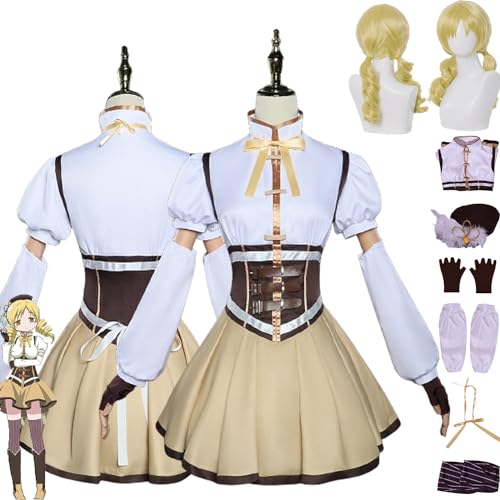 bbganlian Anime Charakter Tomoe Mami Cosplay Kostüm Outfit Puella Magi Madoka Magica Uniform Komplettes Set Halloween Party Karneval Dress Up Anzug mit Perücke Hut für Frauen (XXL) von bbganlian