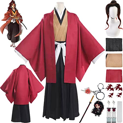 bbganlian Anime Charakter Tsugikuni Yoriichi Cosplay Kostüm Outfit Dämonentöter Kanroji Mitsuri Uniform Komplettes Set Halloween Karneval Dress Up Anzug mit Perücke für Männer (M) von bbganlian
