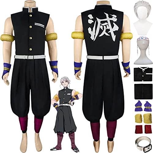 bbganlian Anime Charakter Uzui Tengen Cosplay Kostüm Outfit Dämonentöter Kanroji Mitsuri Uniform Komplettes Set Halloween Karneval Party Dress Up Anzug mit Perücke für Männer (M) von bbganlian