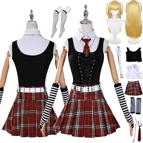 bbganlian Anime Death Note Misa Amane Cosplay Kostüm Outfit Rollenspiel Uniform Komplettes Set Halloween Party Karneval Dress Up Anzug mit Perücke Halskette für Frauen (XL) von bbganlian