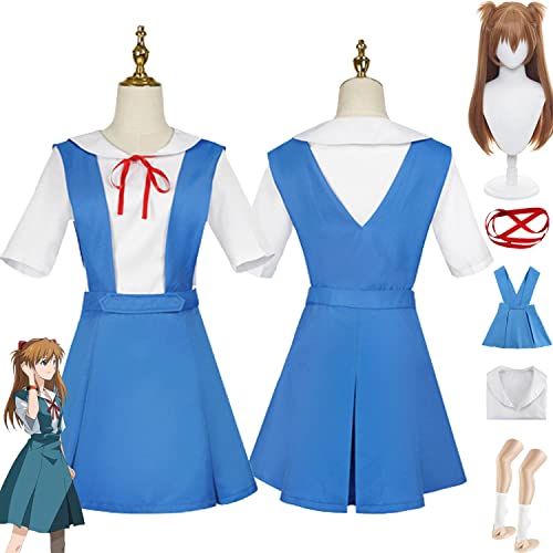 bbganlian Anime Evangelion Asuka Langley Soryu Cosplay Kostüm Outfit Ayanami Rei Rollenspiel Uniform Komplettes Set Halloween Party Karneval Dress Up Anzug mit Perücke für Frauen (L) von bbganlian