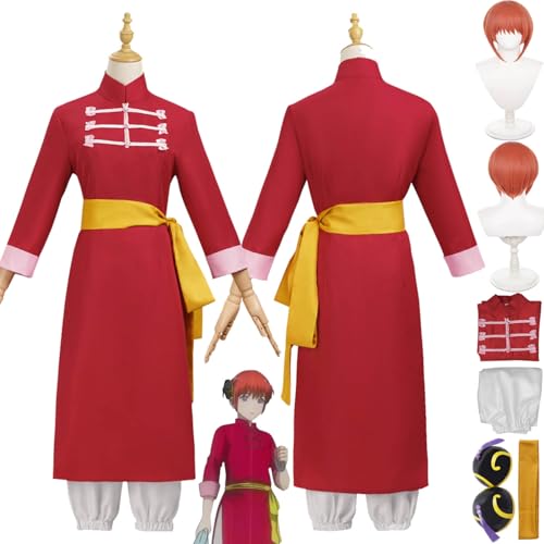 bbganlian Anime Gintama Kagura Cosplay Kostüm Outfit Sakata Gintoki Rollenspiel Uniform Komplettes Set Halloween Party Karneval Dress Up Anzug mit Perücke Kopfschmuck für Frauen (M) von bbganlian