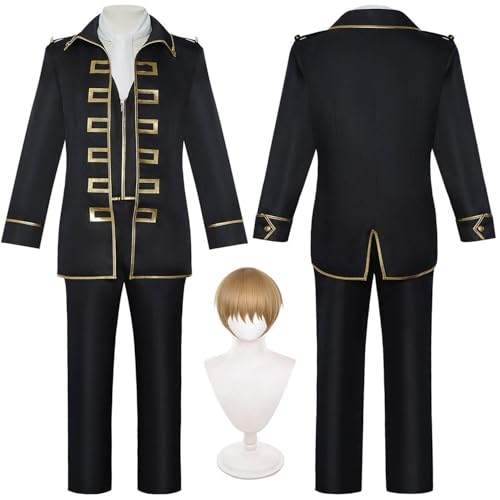 bbganlian Anime Gintama Okita Sougo Cosplay Kostüm Outfit Kamui Kagura Rollenspiel Uniform Komplettes Set Halloween Party Karneval Dress Up Anzug mit Perücke Augenmaske für Männer (XL) von bbganlian