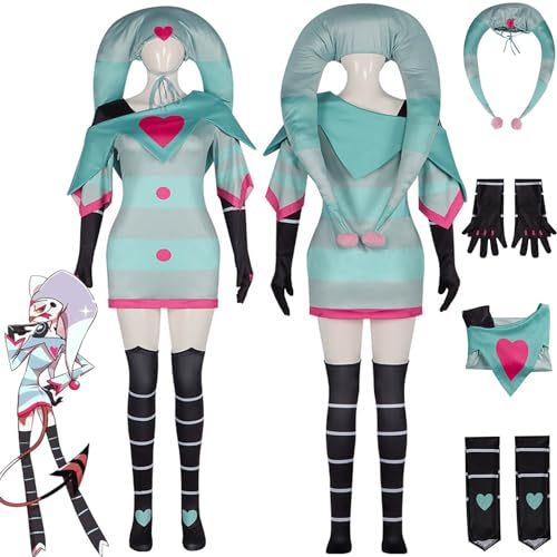 bbganlian Anime Hazbin Hotel Fizzarolli New Skin Cosplay Kostüm Outfit Angel Dust Uniform Kleider Komplettes Set Halloween Karneval Party Dress up Anzug mit Hut für Frauen Mädchen (XXXL) von bbganlian