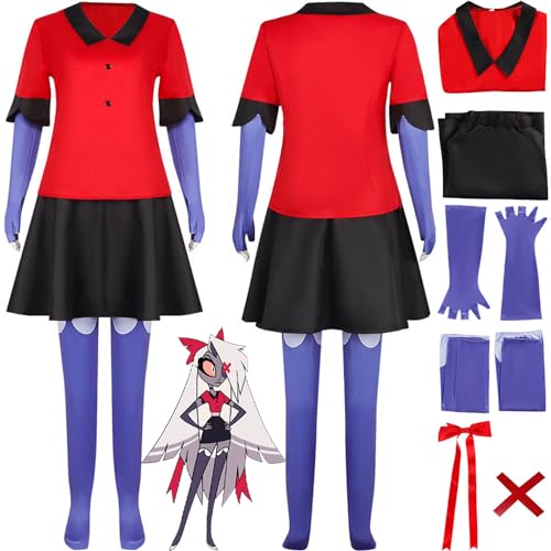 bbganlian Anime Hazbin Hotel Vaggie Cosplay Kostüm Outfit Charlie Morningstar Role Paly Uniform Full Set Halloween Karneval Dress Up Anzug mit Kopfschmuck für Frauen Mädchen (XXXL) von bbganlian