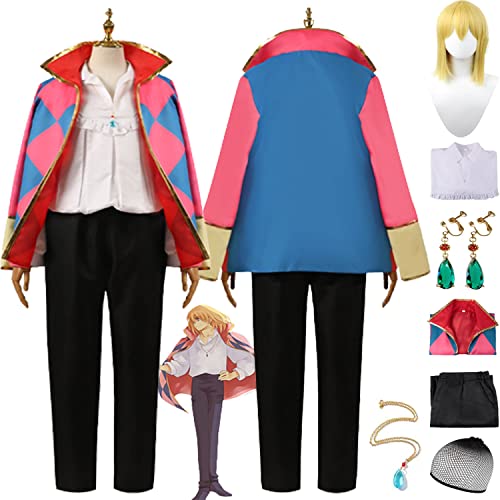 bbganlian Anime Howl's Moving Castle Howl Cosplay Kostüm Outfit Rollenspiel Uniform Komplettes Set Halloween Party Karneval Dress Up Anzug mit Perücke Ohrringe Halskette für Männer (L) von bbganlian