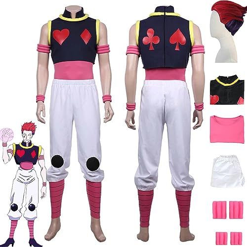 bbganlian Anime Hunter x Hunter Hisoka Cosplay Kostüm Outfit Machi Komacine Rollenspiel Uniform Komplettes Set Halloween Karneval Party Dress Up Anzug mit Perücke für Männer (XL) von bbganlian