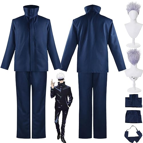 bbganlian Anime Jujutsu Kaisen Gojo Satoru Cosplay Kostüm Outfit Zenin Maki Rollenspiel Uniform Komplettes Set Halloween Karneval Party Dress Up Anzug mit Perücke für Männer (M) von bbganlian