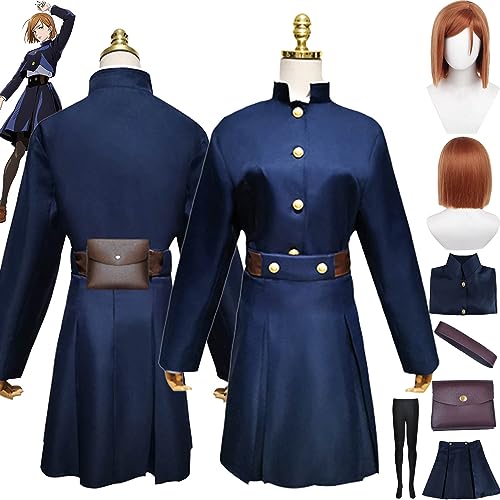 bbganlian Anime Jujutsu Kaisen Kugisaki Nobara Cosplay Kostüm Outfit Zenin Maki Rollenspiel Uniform Komplettes Set Halloween Karneval Party Dress Up Anzug mit Perücke für Frauen (M) von bbganlian