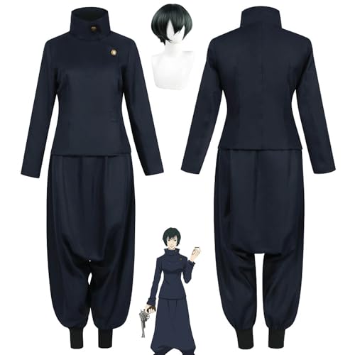 bbganlian Anime Jujutsu Kaisen Zenin Mai Cosplay Kostüm Outfit Zenin Maki Iori Utahime Uniform Komplettset Halloween Karneval Party Dress Up Anzug mit Perücke für Frauen Mädchen (L) von bbganlian