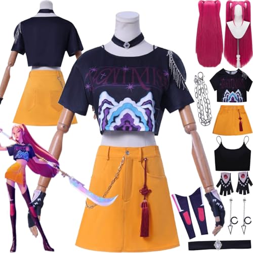 bbganlian Anime KPop Demon Hunters Mira Cosplay Kostüm Outfit Rumi Zoe Rollenspiel Uniform Komplettes Set Halloween Party Karneval Dress Up Anzug mit Perücke Ohrringe für Frauen (XXL) von bbganlian