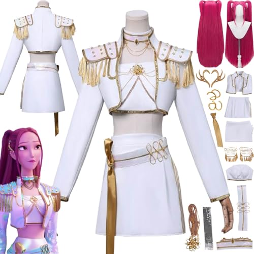bbganlian Anime KPop Demon Hunters Mira Neue Haut Cosplay Kostüm Outfit Rumi Zoe Rollenspiel Uniform Komplettes Set Halloween Party Karneval Dress Up Anzug mit Perücke für Frauen (S) von bbganlian