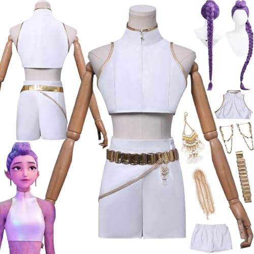 bbganlian Anime KPop Demon Hunters Rumi Neue Haut Cosplay Kostüm Outfit Mira Zoe Rollenspiel Uniform Komplettes Set Halloween Party Karneval Dress Up Anzug mit Perücke für Frauen (M) von bbganlian