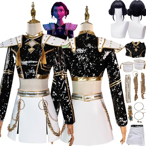 bbganlian Anime KPop Demon Hunters Zoe Cosplay Kostüm Outfit Mira Rumi Rollenspiel Uniform Komplettes Set Halloween Party Karneval Dress Up Anzug mit Perücke Ohrringe für Frauen (XS) von bbganlian