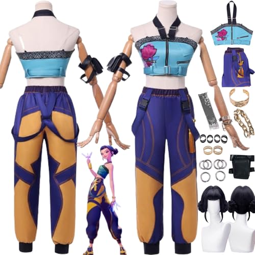 bbganlian Anime KPop Demon Hunters Zoe Cosplay Kostüm Outfit Rumi Mira Rollenspiel Uniform Komplettes Set Halloween Party Karneval Dress Up Anzug mit Perücke Ohrringe für Frauen (XL) von bbganlian