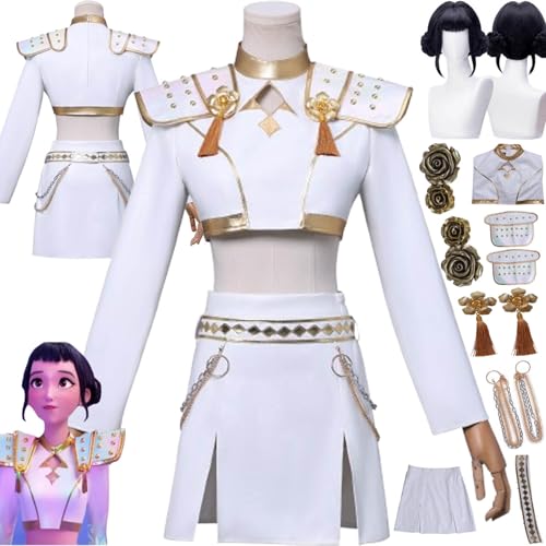 bbganlian Anime KPop Demon Hunters Zoe Neue Haut Cosplay Kostüm Outfit Mira Rumi Rollenspiel Uniform Komplettes Set Halloween Party Karneval Dress Up Anzug mit Perücke für Frauen (L) von bbganlian