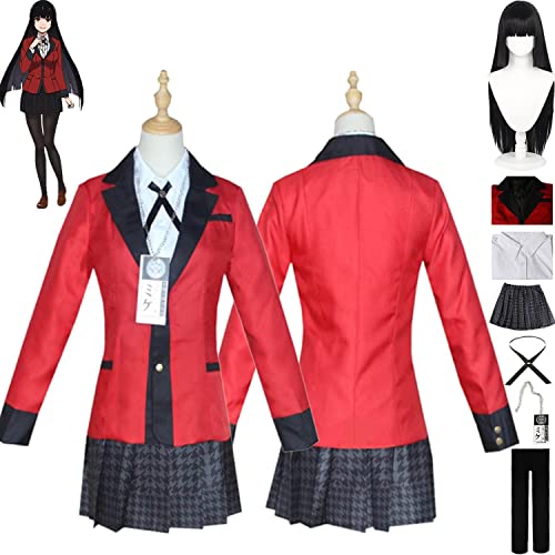 bbganlian Anime Kakegurui Jabami Yumeko Cosplay Kostüm Outfit Rollenspiel Yomozuki Runa JK Uniform Komplettes Set Halloween Karneval Party Dress Up Anzug mit Perücke für Frauen (XXL) von bbganlian