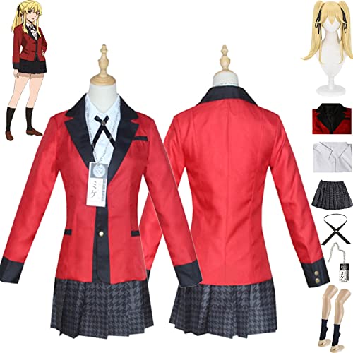 bbganlian Anime Kakegurui Meari Saotome Cosplay Kostüm Outfit Rollenspiel Yomozuki Runa JK Uniform Komplettes Set Halloween Karneval Party Dress Up Anzug mit Perücke für Frauen (L) von bbganlian