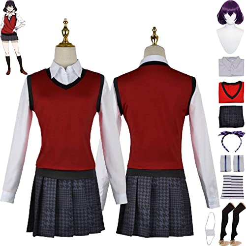 bbganlian Anime Kakegurui Midari Ikishima Cosplay Kostüm Outfit Rollenspiel JK Uniform Komplettes Set Halloween Karneval Party Dress Up Anzug mit Perücke Kopfschmuck für Frauen (XXL) von bbganlian