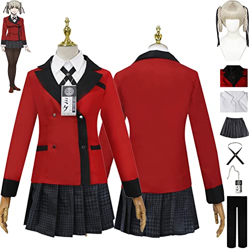 bbganlian Anime Kakegurui Momobami Kirari Cosplay Kostüm Outfit Rollenspiel Yomozuki Runa JK Uniform Komplettes Set Halloween Karneval Party Dress Up Anzug mit Perücke für Frauen (L) von bbganlian