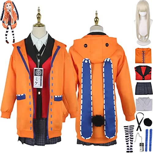 bbganlian Anime Kakegurui Yomozuki Runa Cosplay Kostüm Outfit Jabami Yumeko JK Schule Uniform Full Set Halloween Party Dress Up Anzug mit Perücke Halsketten für Frauen Mädchen (XL) von bbganlian