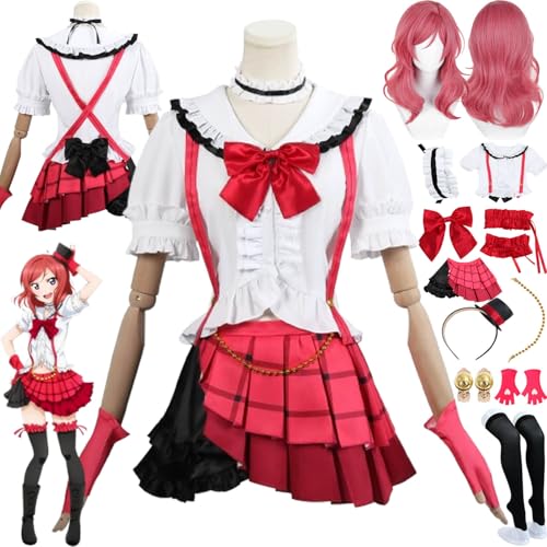 bbganlian Anime LoveLive Maki Nishikino Cosplay Kostüm Outfit Rollenspiel Uniform Komplettes Set Halloween Party Karneval Dress Up Anzug mit Perücke Kopfschmuck Ohrringe für Frauen (S) von bbganlian