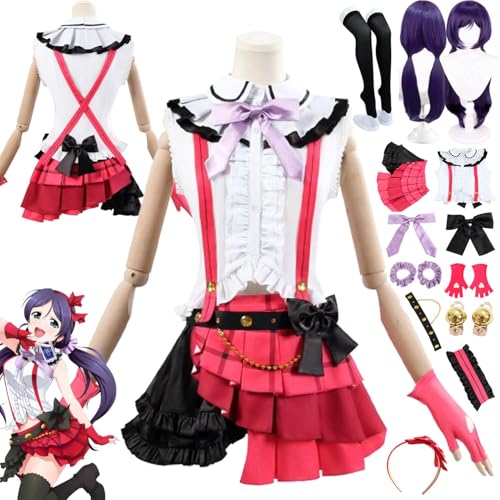 bbganlian Anime LoveLive Nozomi Tojo Cosplay Kostüm Outfit Rollenspiel Uniform Komplettes Set Halloween Party Karneval Dress Up Anzug mit Perücke Kopfschmuck Ohrringe für Frauen (XXL) von bbganlian