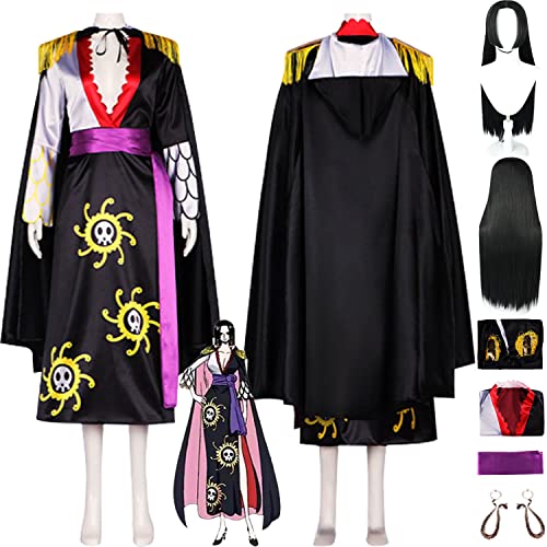 bbganlian Anime One Piece Boa Hancock Cosplay Kostüme Outfit Rollenspiel Uniform Umhang Komplettes Set Halloween Party Karneval Dress Up Anzug mit Perücke Ohrringen für Damen (L) von bbganlian