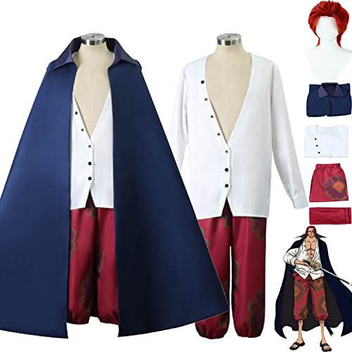 bbganlian Anime One Piece Film Red Shanks Cosplay Kostüm Outfit Monkey D. Ruffy Rollenspiel Uniform Komplettes Set Halloween Party Karneval Dress Up Anzug mit Perücke für Männer (M) von bbganlian