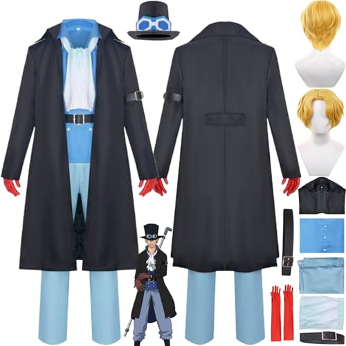 bbganlian Anime One Piece Sabo Cosplay Kostüm Outfit Monkey D Garp Rollenspiel Uniform Komplettes Set Halloween Party Karneval Dress Up Anzug mit Perücke Hut für Männer (XXL) von bbganlian