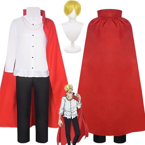 bbganlian Anime One Piece Sanji Cosplay Kostüm Outfit Monkey D Luffy Portgas D Ace Rollenspiel Uniform Komplettes Set Halloween Party Karneval Dress Up Anzug mit Perücke für Männer (XS) von bbganlian