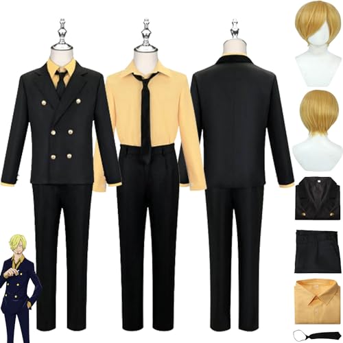 bbganlian Anime One Piece Sanji Cosplay Kostüm Outfit Monkey D. Luffy Rollenspiel Uniform Komplettes Set Halloween Karneval Party Dress Up Anzug mit Perücke für Männer (L) von bbganlian