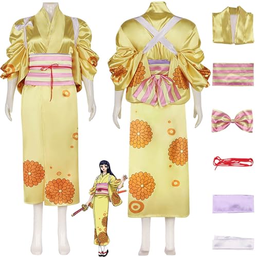 bbganlian Anime One Piece Wano Country Arc Kikunojo Cosplay Kostüm Outfit O-Kiku Rollenspiel Gelb Uniform Komplettset Halloween Karneval Party Dress Up Anzug für Frauen Mädchen (M) von bbganlian