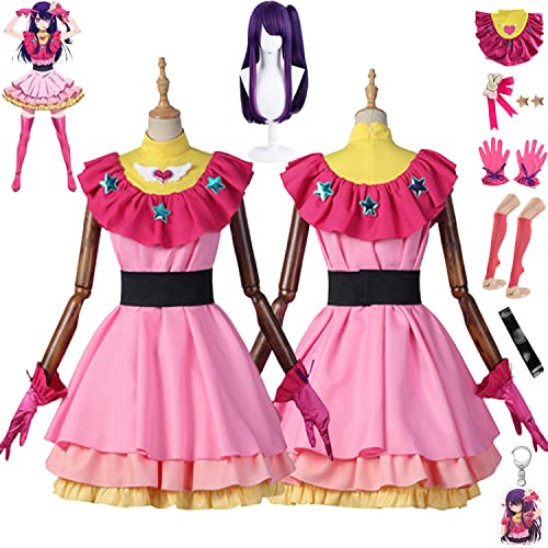 bbganlian Anime Oshi No Ko Hoshino Ai Cosplay Kostüm Outfit Arima Kana Rollenspiel Uniform Komplettes Set Halloween Karneval Party Dress Up Anzug mit Perücke Kopfschmuck für Frauen (XL) von bbganlian