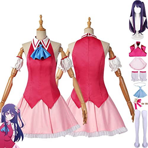 bbganlian Anime Oshi No Ko Hoshino Ai Cosplay Kostüm Outfit Rosa JK Uniform Komplettes Set Halloween Karneval Party Dress Up Anzug mit Perücke Kopfschmuck für Frauen Mädchen (L) von bbganlian